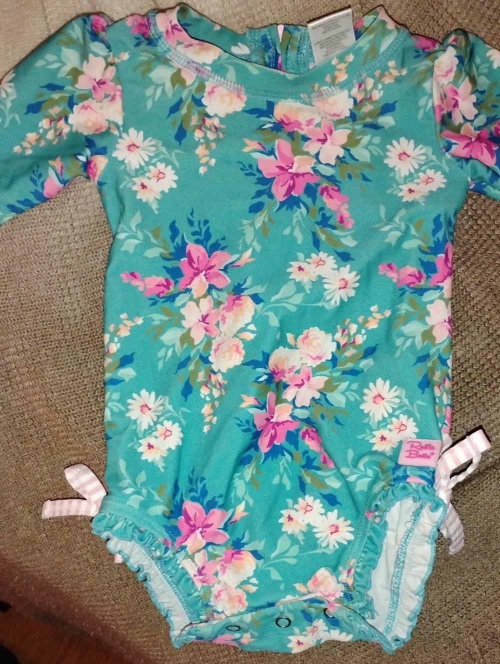 Ruffle Butts Turquoise Floral Swimsuit with Pink Accents